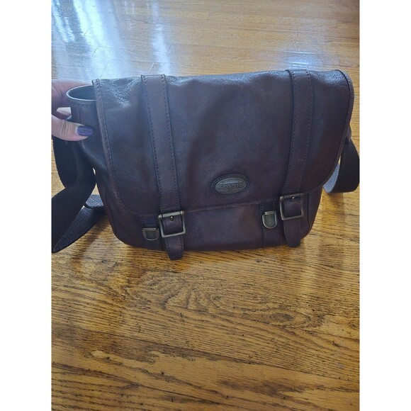 Vintage Fossil Brown Leather Large Messenger Cross Body Bag - Picture 5 of 13